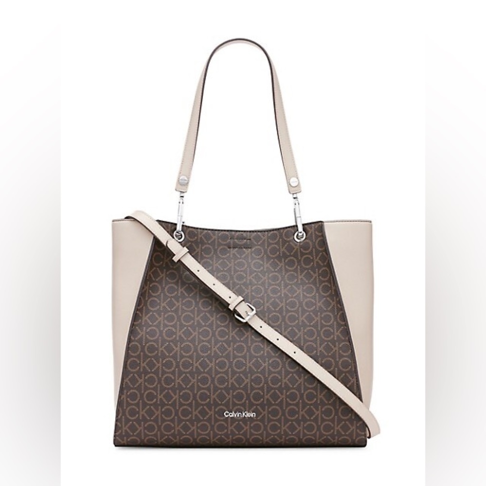 Calvin Klein Garnet Colourblock Logo-Monogrammed Tote Bag
